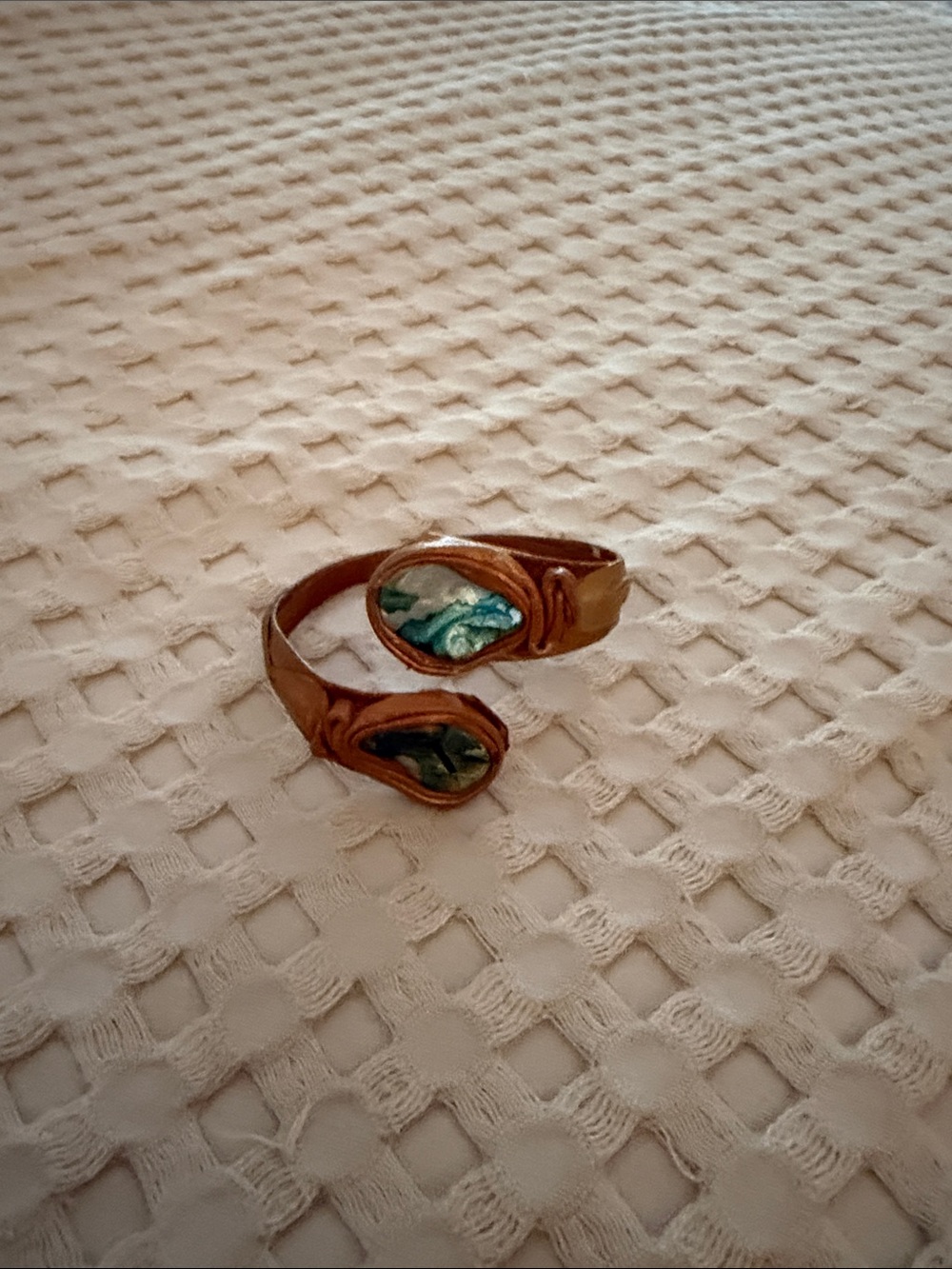 Brown Leather Cuff Bracelet with Green Blue Stone Inlays